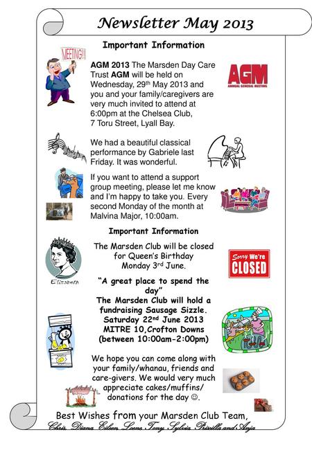 Newsletter May 2013 Important Information