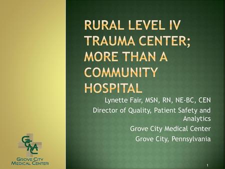 Rural Level IV Trauma Center; More than a community hospital