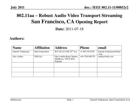 September 2008 doc.: IEEE /1003r0 July 2011