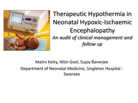 Therapeutic Hypothermia in Neonatal Hypoxic-Ischaemic Encephalopathy An audit of clinical management and follow up Malini Ketty, Nitin Goel, Sujoy Banerjee.