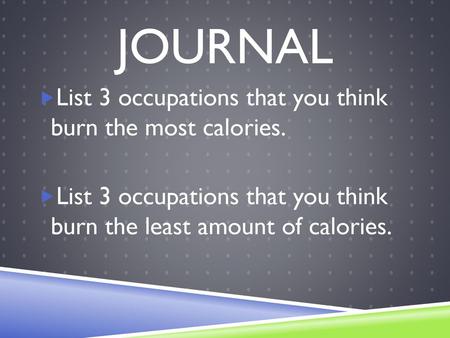 Journal List 3 occupations that you think burn the most calories.