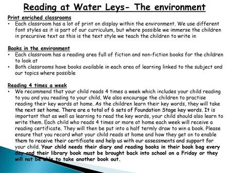 Reading at Water Leys- The environment