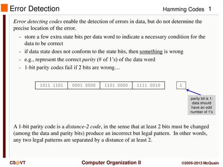 parity bit is 1: data should have an odd number of 1's