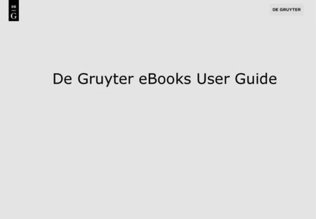 De Gruyter eBooks User Guide