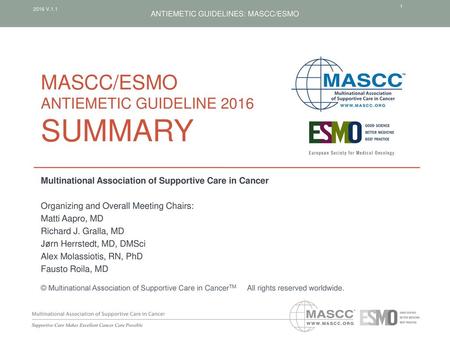 MASCC/ESMO Antiemetic Guideline 2016 SUMMARY