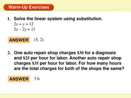 1.	Solve the linear system using substitution.