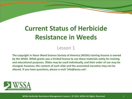 Current Status of Herbicide Resistance in Weeds