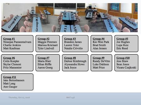 Seating by Group Thursday, Oct 27, 2016 MAT 146.