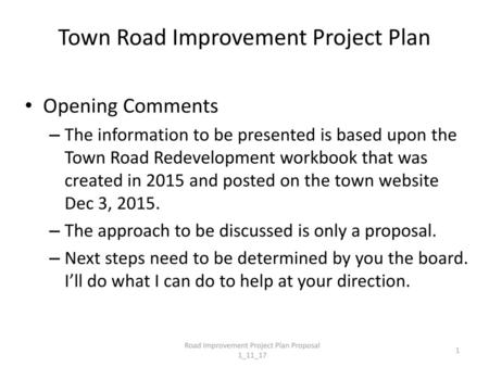 Town Road Improvement Project Plan