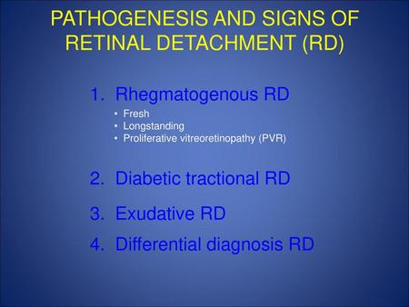 PATHOGENESIS AND SIGNS OF RETINAL DETACHMENT (RD)