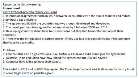 Responses to global warming