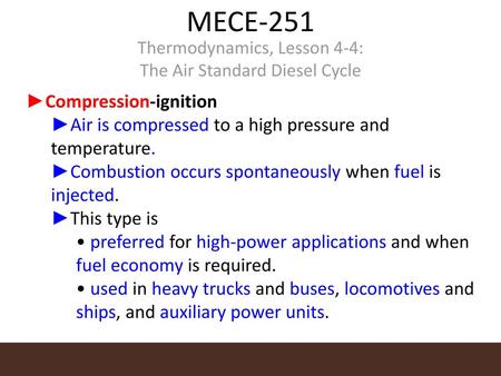 Thermodynamics, Lesson 4-4: The Air Standard Diesel Cycle