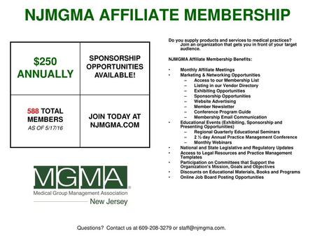 NJMGMA AFFILIATE MEMBERSHIP