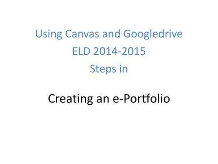 Creating an e-Portfolio