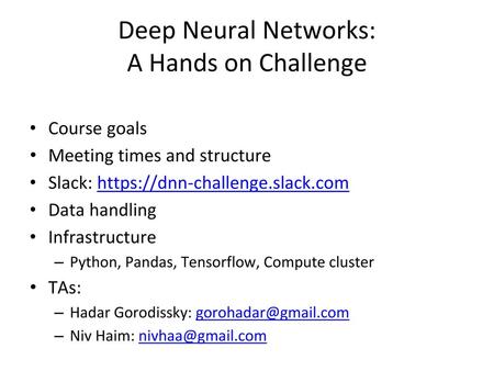 Deep Neural Networks: A Hands on Challenge