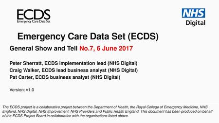 Emergency Care Data Set (ECDS)