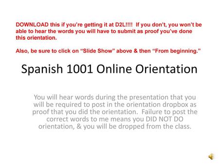 Spanish 1001 Online Orientation