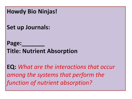 Howdy Bio Ninjas! Set up Journals: Page:_______