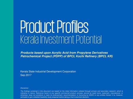 Product Profiles Kerala Investment Potential