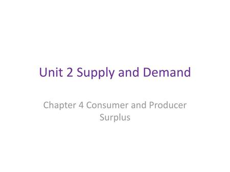 Chapter 4 Consumer and Producer Surplus