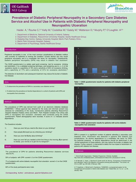 Prevalence of Diabetic Peripheral Neuropathy in a Secondary Care Diabetes Service and Alcohol Use in Patients with Diabetic Peripheral Neuropathy and Neuropathic.