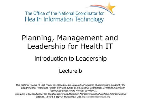 Planning, Management and Leadership for Health IT