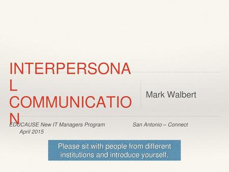 INTERPERSONA L COMMUNICATIO N