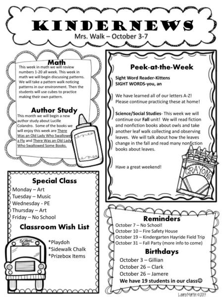 Kindernews Header Mrs. Walk – October 3-7 Math Peek-at-the-Week