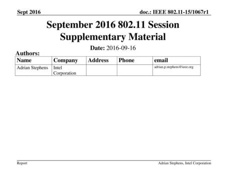 September Session Supplementary Material