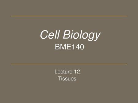 Cell Biology BME140 Lecture 12 Tissues.