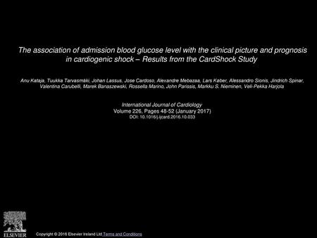 The association of admission blood glucose level with the clinical picture and prognosis in cardiogenic shock – Results from the CardShock Study  Anu.