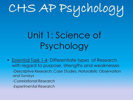 Unit 1: Science of Psychology