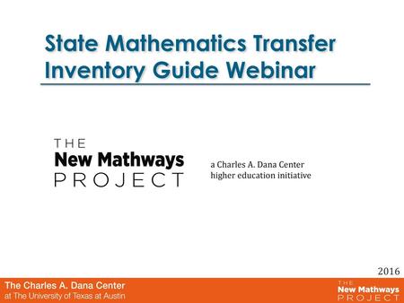 State Mathematics Transfer Inventory Guide Webinar