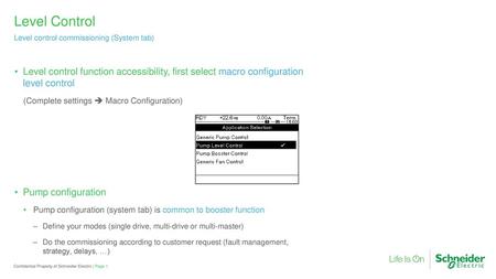 Level Control Level control commissioning (System tab)