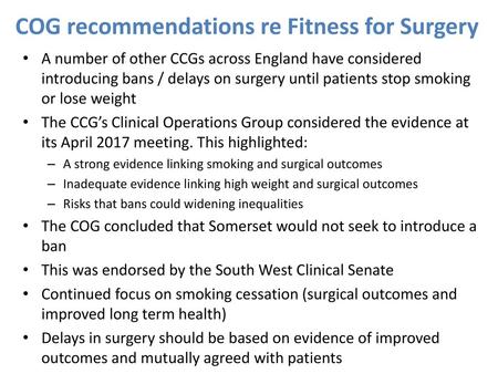 COG recommendations re Fitness for Surgery