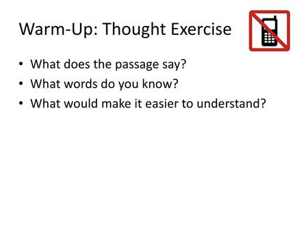 Warm-Up: Thought Exercise