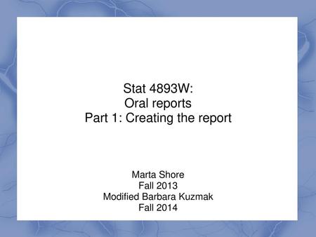 Part 1: Creating the report