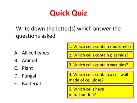 Quick Quiz Write down the letter(s) which answer the questions asked