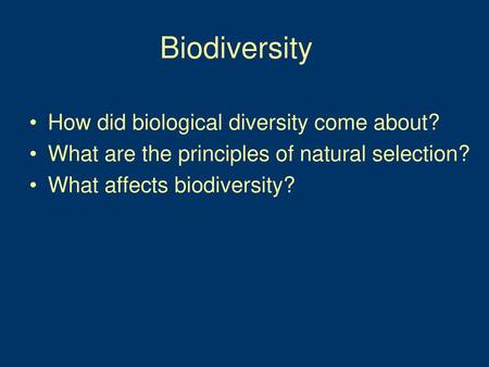 Biodiversity How did biological diversity come about?