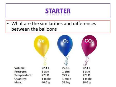 Starter What are the similarities and differences between the balloons.