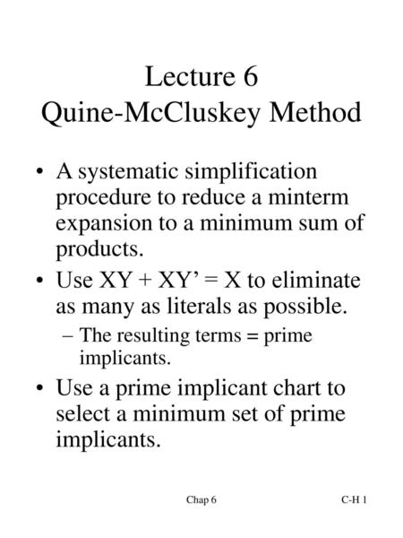 Lecture 6 Quine-McCluskey Method