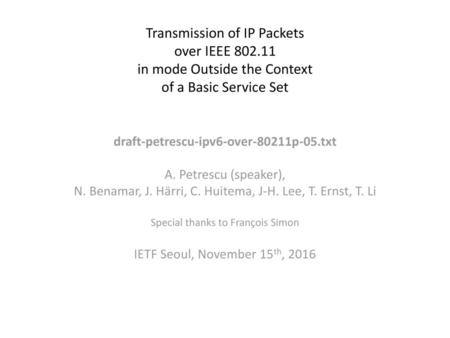 Transmission of IP Packets over IEEE 802