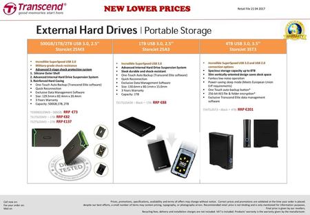 NEW LOWER PRICES 500GB/1TB/2TB USB 3.0, 2.5’’ StoreJet 25M3