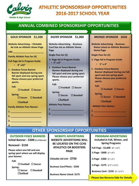 ATHLETIC SPONSORSHIP OPPORTUNITIES SCHOOL YEAR