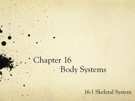 Chapter 16 		Body Systems 16-1 Skeletal System.