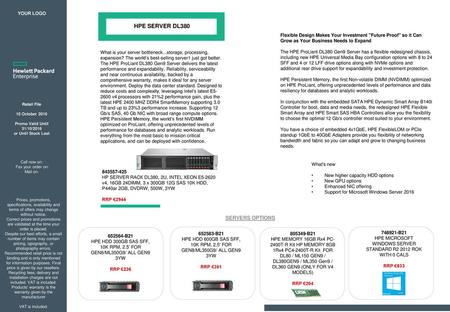 HPE SERVER DL380 SERVERS OPTIONS YOUR LOGO