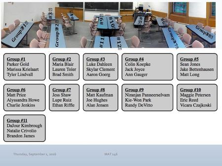 Seating by Group Thursday, September 1, 2016 MAT 146.