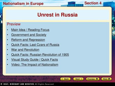 Unrest in Russia Preview Main Idea / Reading Focus