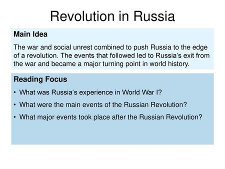 Revolution in Russia Main Idea Reading Focus