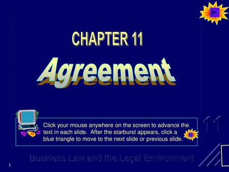 CHAPTER 11 Agreement Click your mouse anywhere on the screen to advance the 	text in each slide. After the starburst appears, click a 	blue triangle.